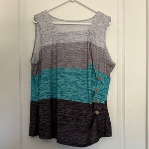 Striped Sleeveless Top with Square Neck and Button Detail size 3X